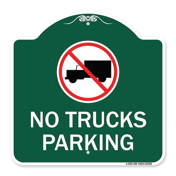 No Truck Sign No Truck Parking, Green & White Aluminum Architectural Sign, 18" x 18", GW-1818-23560
